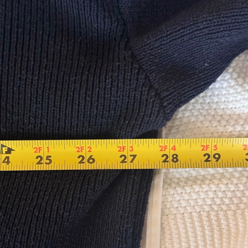 ZARA Woven Heavy Sweater Navy Knit Top w White Stitching Front Pockets V-neck - Picture 14 of 15